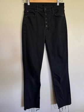 MOTHER The Tomcat Crop Black Button Fly Raw Hem Jeans Size 28